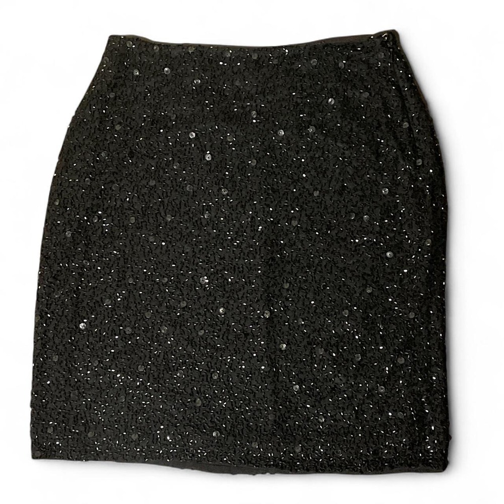 Insanely gorgeous 100%Silk Scala Black beaded midi skirt